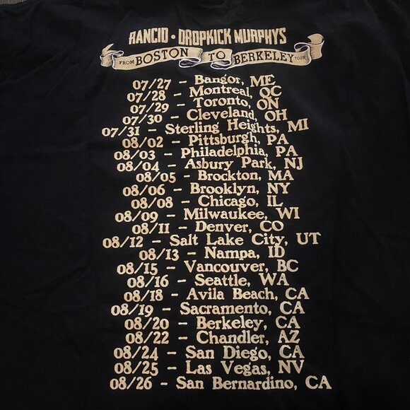 RANCID DROPKICK MURPHY'S FROM BOSTON TO BERKELEY TOUR SHIRT SIZE LARGE - Picture 6 of 7